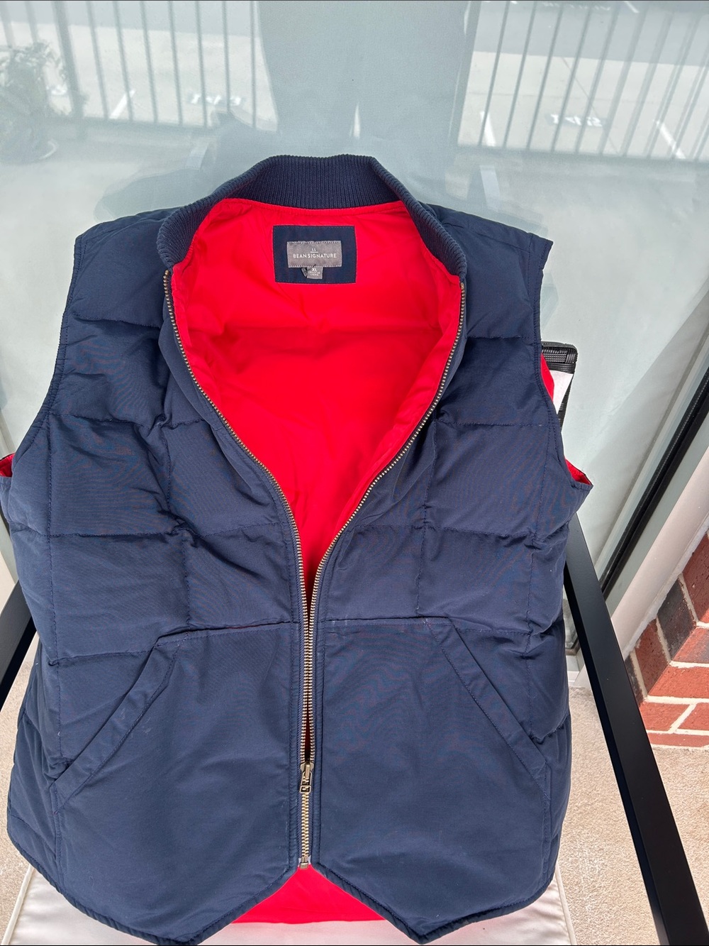 L.L. Bean Navy Quilted Puffer Vest with Red Lining